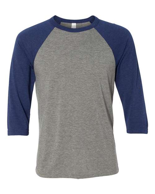 Unisex Three-Quarter Sleeve Baseball Tee - Grey/ Navy Triblend Front