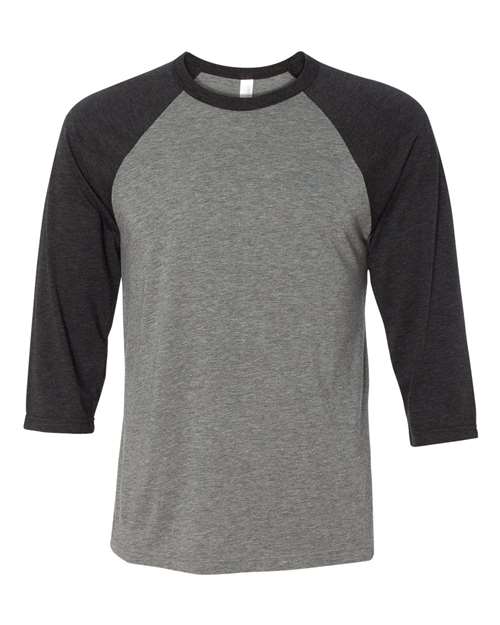 Unisex Three-Quarter Sleeve Baseball Tee - Grey/ Charcoal Black Triblend Front