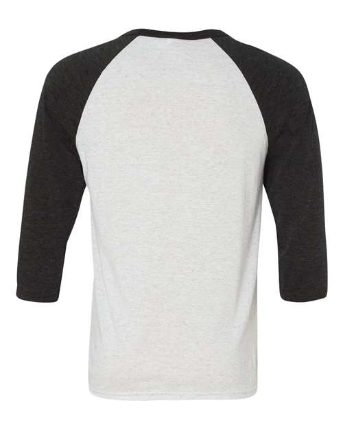 Unisex Three-Quarter Sleeve Baseball Tee - White Fleck/ Charcoal Triblend Back