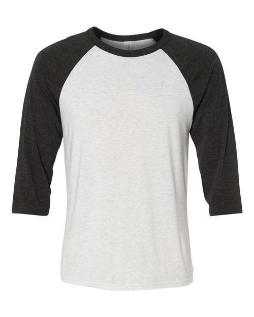 Unisex Three-Quarter Sleeve Baseball Tee - White Fleck/ Charcoal Triblend Front