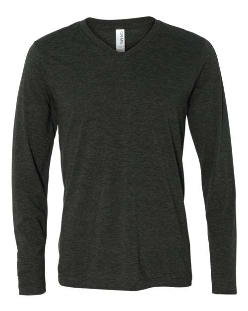 Unisex Long Sleeve V-Neck Tee - Charcoal Black Triblend Front