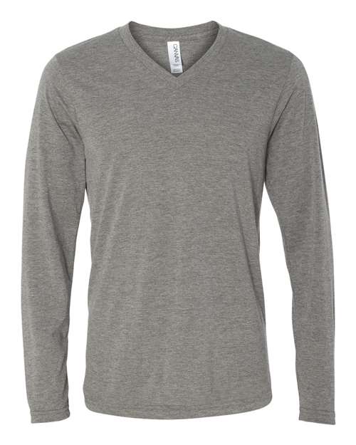 Unisex Long Sleeve V-Neck Tee - Grey Triblend Front