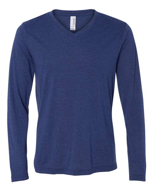 Unisex Long Sleeve V-Neck Tee - Navy Triblend Front
