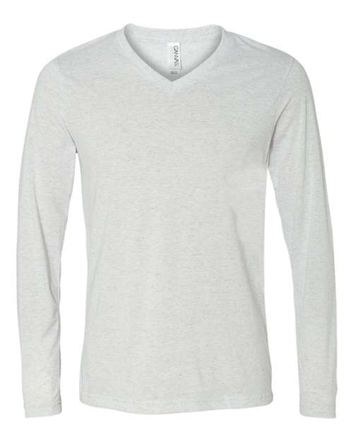 Unisex Long Sleeve V-Neck Tee - White Fleck Triblend Front
