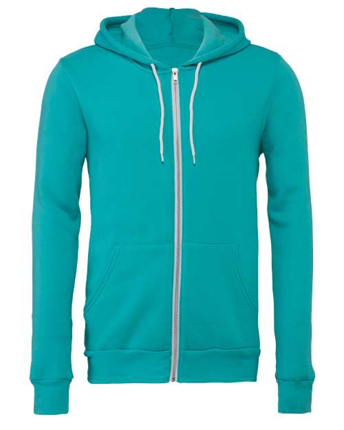 Unisex Sponge Fleece Full-Zip Hoodie Sweatshirt - Teal Front