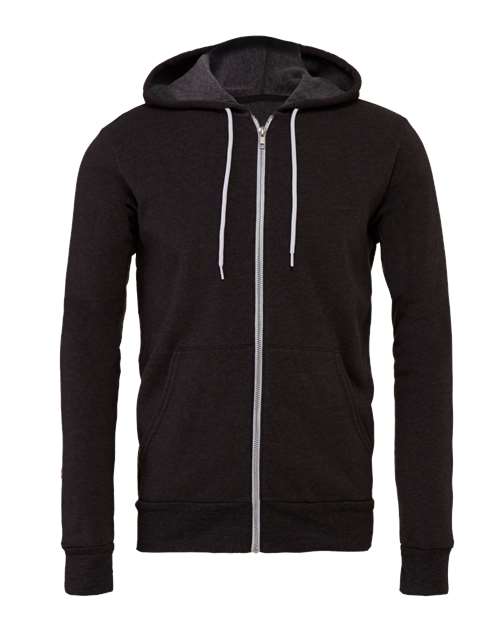 Unisex Sponge Fleece Full-Zip Hoodie Sweatshirt - Dark Grey Heather Front