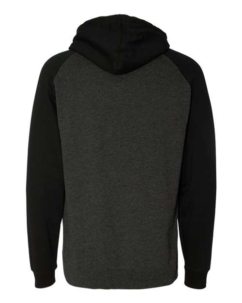 Unisex Raglan Hooded Sweatshirt - Charcoal Heather/ Black Back