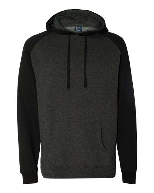 Unisex Raglan Hooded Sweatshirt - Charcoal Heather/ Black Front