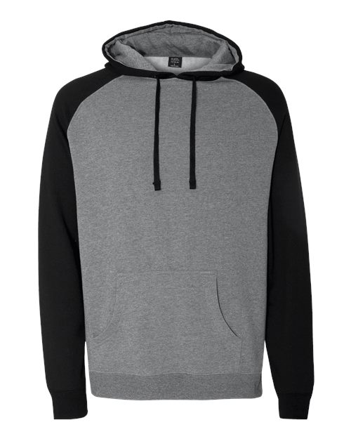 Unisex Raglan Hooded Sweatshirt - Gunmetal Heather/ Black Front