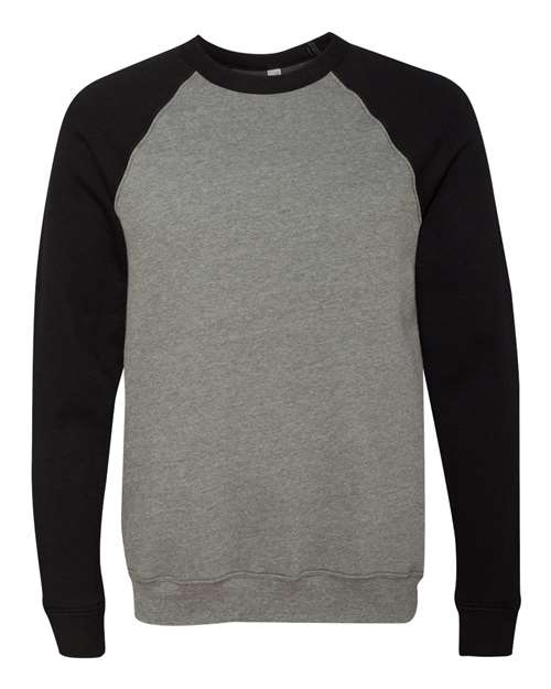Unisex Sponge Fleece Raglan Crewneck Sweatshirt - Deep Heather/ Black Front