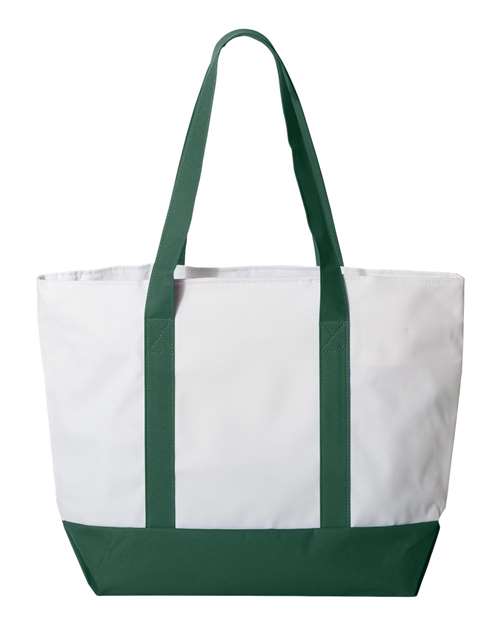Bay View Giant Zippered Tote - White/ Forest Back