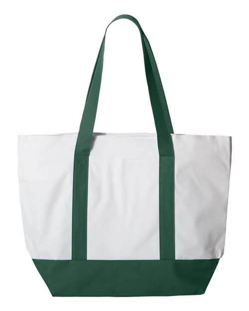Bay View Giant Zippered Tote - White/ Forest Front