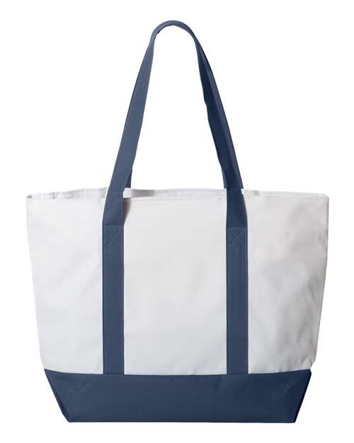 Bay View Giant Zippered Tote - White/ Navy Back