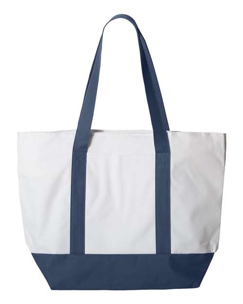 Bay View Giant Zippered Tote - White/ Navy Front