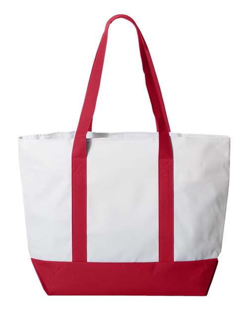 Bay View Giant Zippered Tote - White/ Red Back