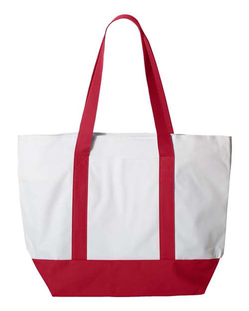 Bay View Giant Zippered Tote - White/ Red Front