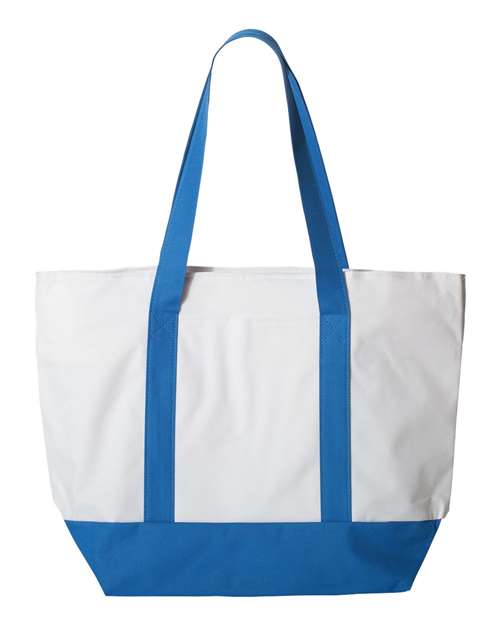 Bay View Giant Zippered Tote - White/ Royal Front