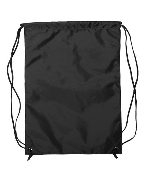 Zippered Drawstring Backpack - Black Back