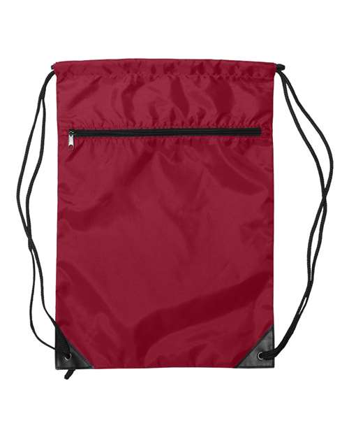 Zippered Drawstring Backpack - Red Front