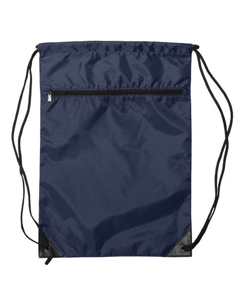 Zippered Drawstring Backpack - Navy Front