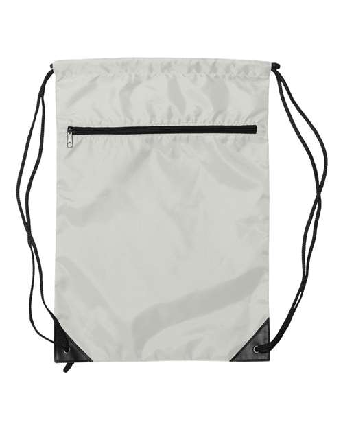 Zippered Drawstring Backpack - White Front