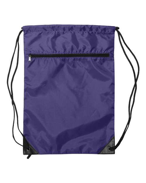 Zippered Drawstring Backpack - Purple Front