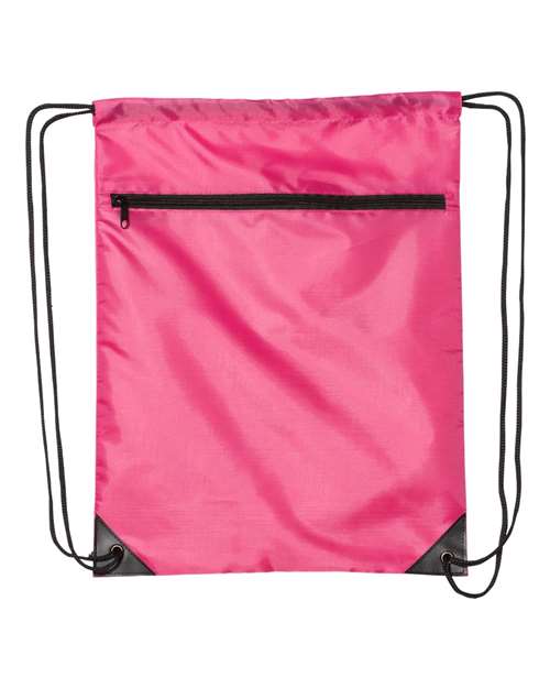 Zippered Drawstring Backpack - Hot Pink Front