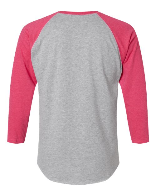 Men's Baseball Fine Jersey Three-Quarter Sleeve Tee - Vintage Heather/ Vintage Hot Pink Back