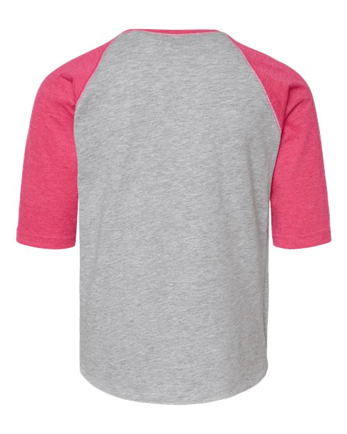 Youth Baseball Fine Jersey Three-Quarter Sleeve Tee - Vintage Heather/ Vintage Hot Pink Back