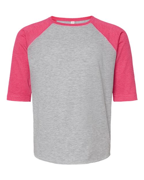 Youth Baseball Fine Jersey Three-Quarter Sleeve Tee - Vintage Heather/ Vintage Hot Pink Front