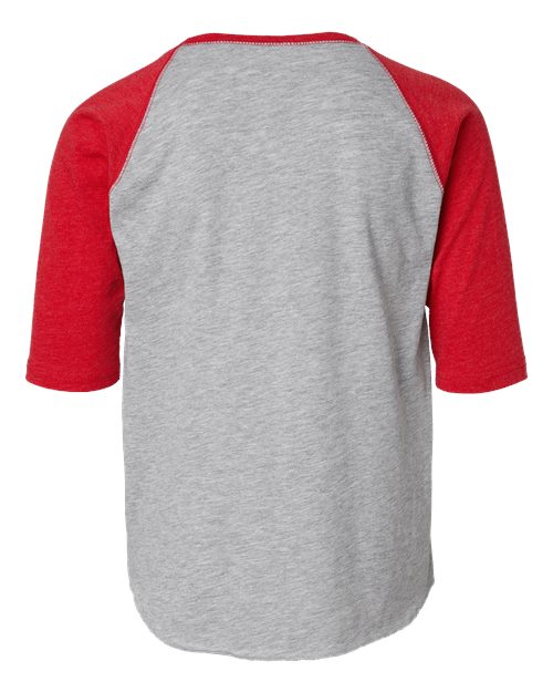 Youth Baseball Fine Jersey Three-Quarter Sleeve Tee - Vintage Heather/ Vintage Red Back