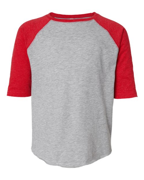 Youth Baseball Fine Jersey Three-Quarter Sleeve Tee - Vintage Heather/ Vintage Red Front