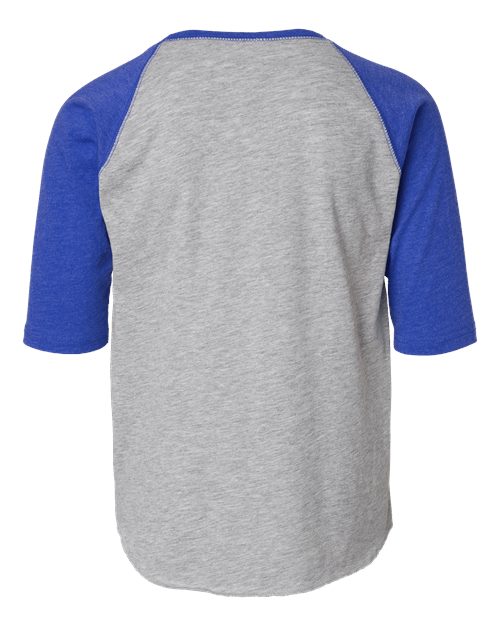 Youth Baseball Fine Jersey Three-Quarter Sleeve Tee - Vintage Heather/ Vintage Royal Back