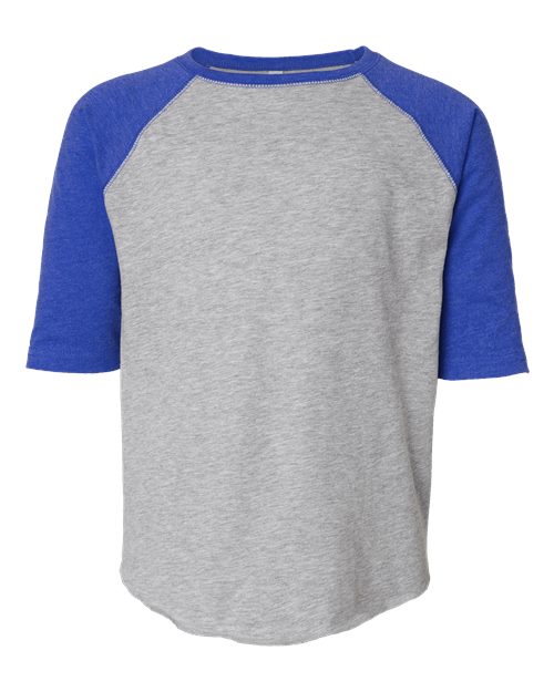 Youth Baseball Fine Jersey Three-Quarter Sleeve Tee - Vintage Heather/ Vintage Royal Front