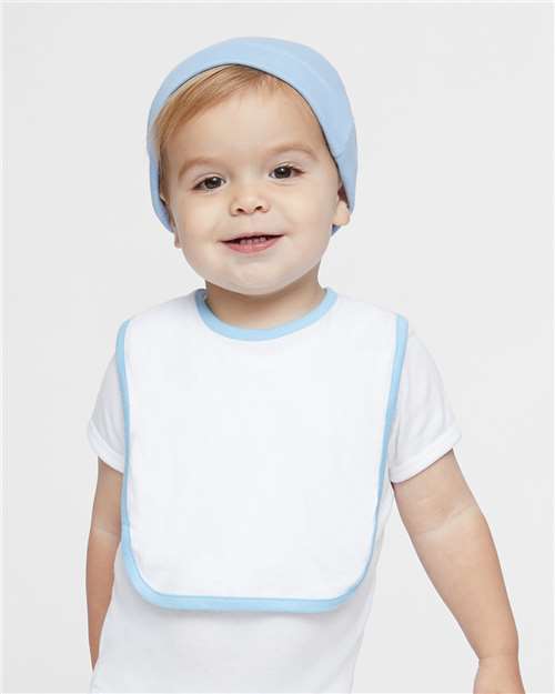 Infant Contrast Trim Premium Jersey Bib - White/ Light Blue Front