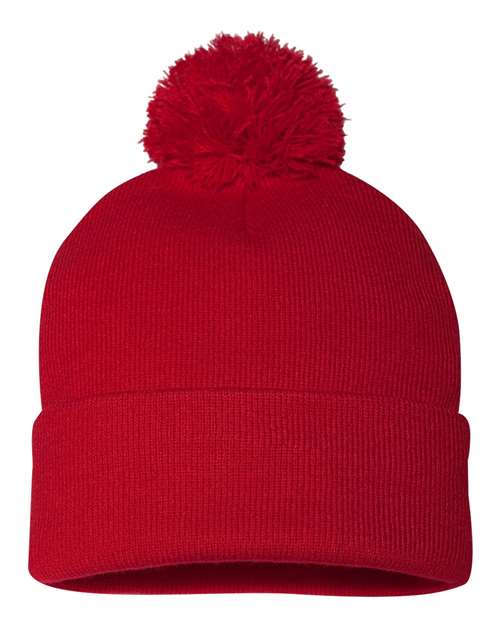12" Pom-Pom Cuffed Beanie - Red Back
