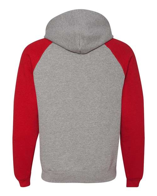 Unisex Nublend® Colorblocked Raglan Hooded Sweatshirt - Oxford/ True Red Back