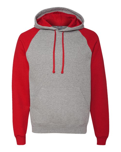 Unisex Nublend® Colorblocked Raglan Hooded Sweatshirt - Oxford/ True Red Front