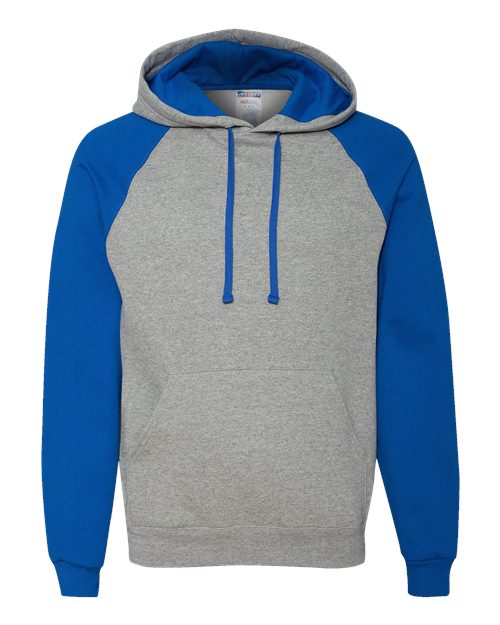 Unisex Nublend® Colorblocked Raglan Hooded Sweatshirt - Oxford/ Royal Front