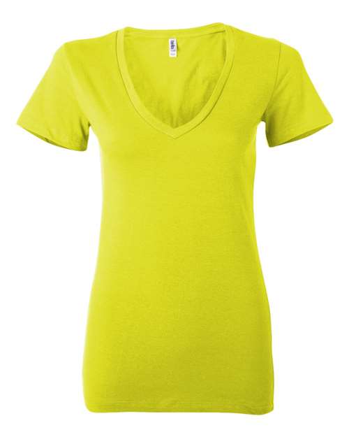 Women’s Jersey Deep V-Neck Tee - Neon Yellow Front