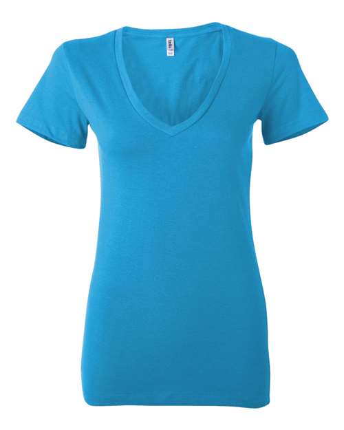 Women’s Jersey Deep V-Neck Tee - Neon Blue Front