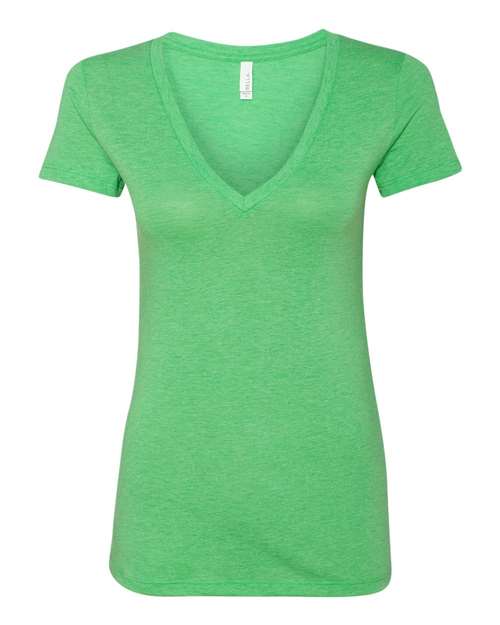 Women’s Triblend Deep V-Neck Tee - Green Triblend Front
