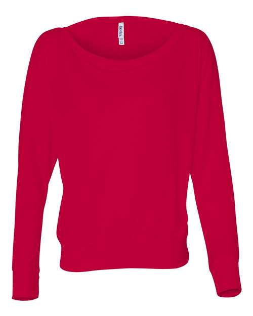 Women’s Flowy Off Shoulder Long Sleeve Tee - Red Front