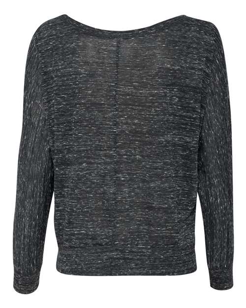 Women’s Flowy Off Shoulder Long Sleeve Tee - Black Marble Back