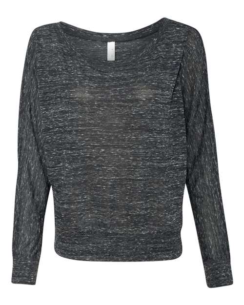 Women’s Flowy Off Shoulder Long Sleeve Tee - Black Marble Front