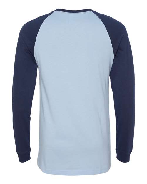 Men's Long Sleeve Jersey Baseball Tee - Baby Blue/ Navy Back
