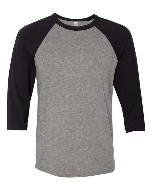 Unisex Three-Quarter Sleeve Baseball Tee - Deep Heather/ Black Front