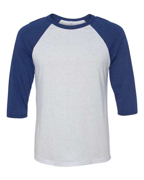 Unisex Three-Quarter Sleeve Baseball Tee - White Fleck/ Navy Triblend Front