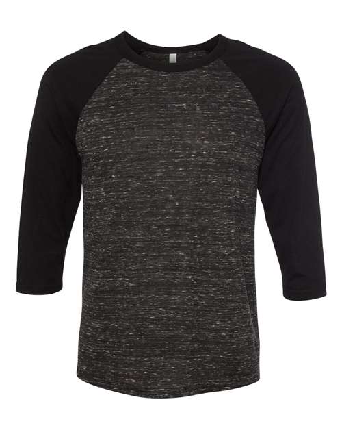 Unisex Three-Quarter Sleeve Baseball Tee - Black Marble/ Black Front