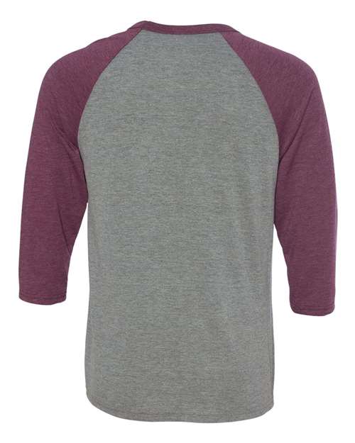 Unisex Three-Quarter Sleeve Baseball Tee - Grey/ Maroon Triblend Back